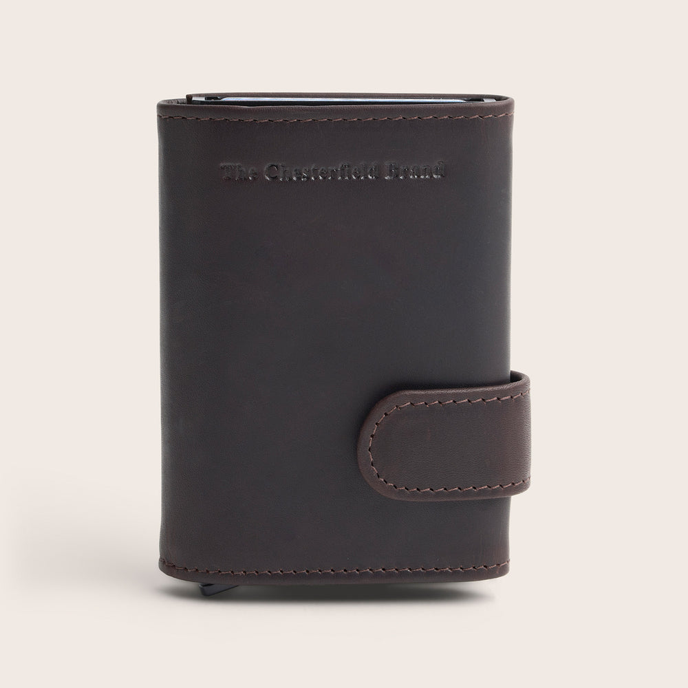 Leather Card Holder Brown Frankfurt, front view, closed