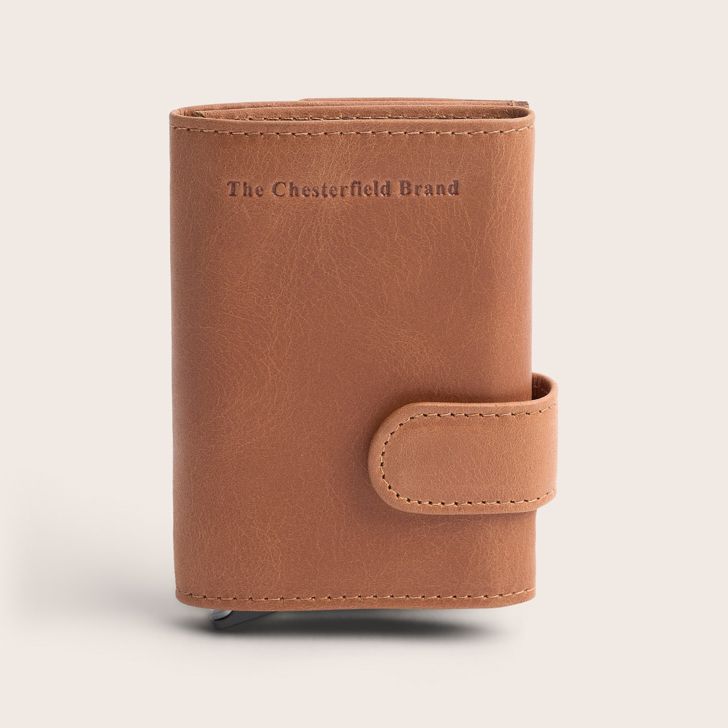 Leather Card Holder Cognac Frankfurt, front view, closed