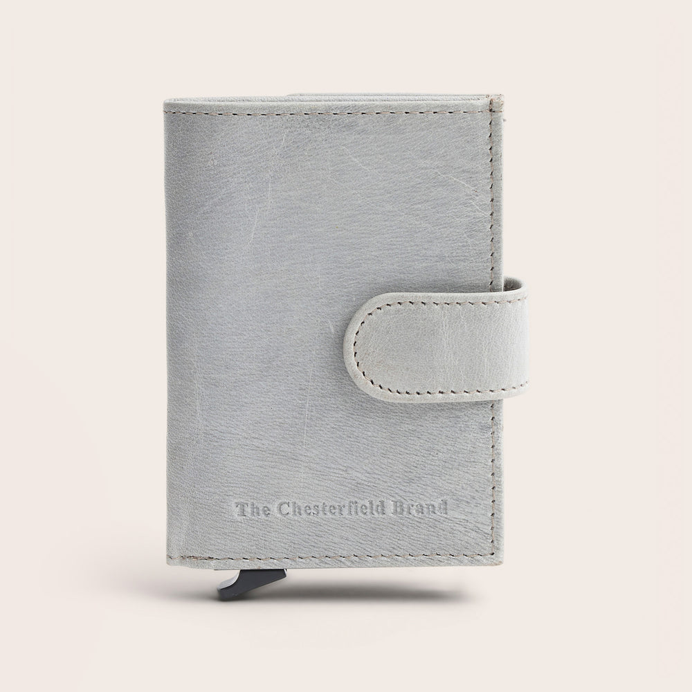 Leather Card Holder Light Grey Hannover, front view