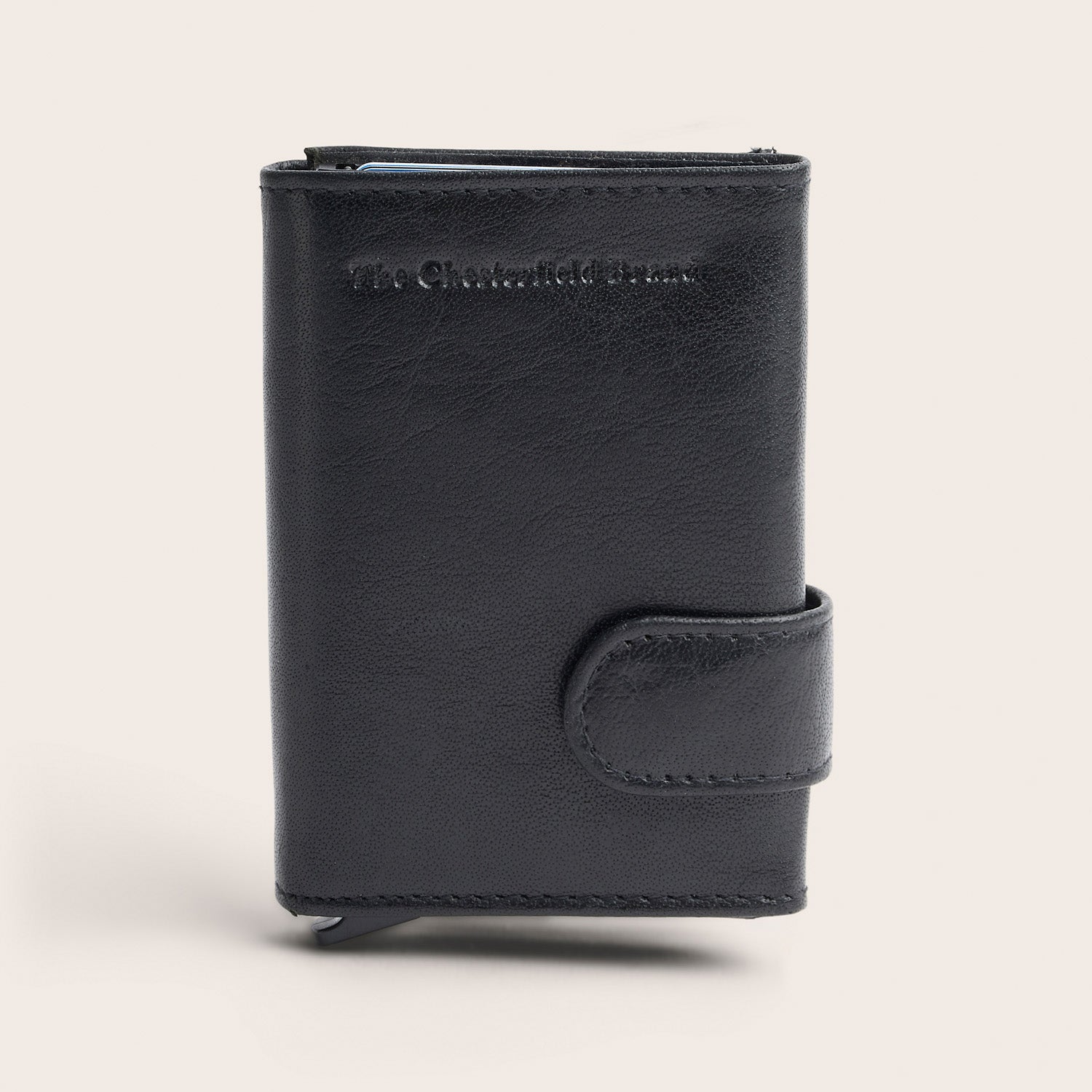 Leather Card Holder Black Mannheim, front view, closed