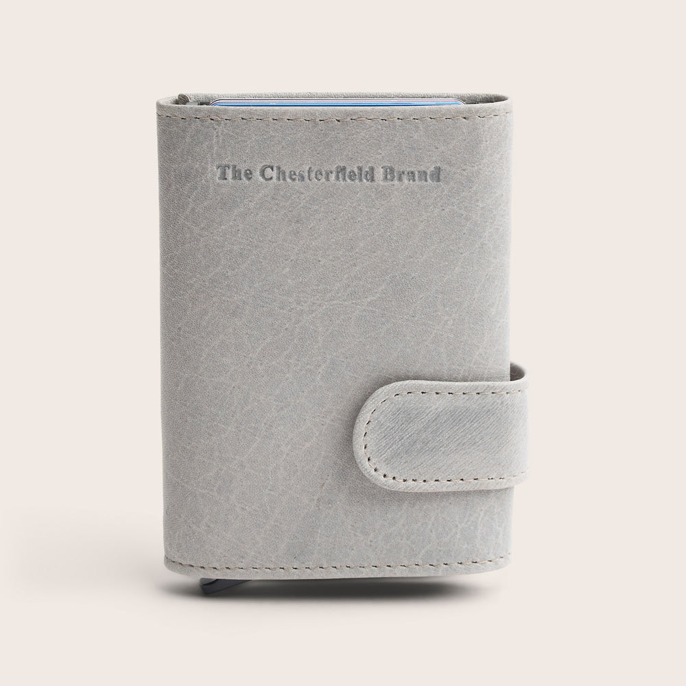Leather Card Holder Light Grey Mannheim, front view