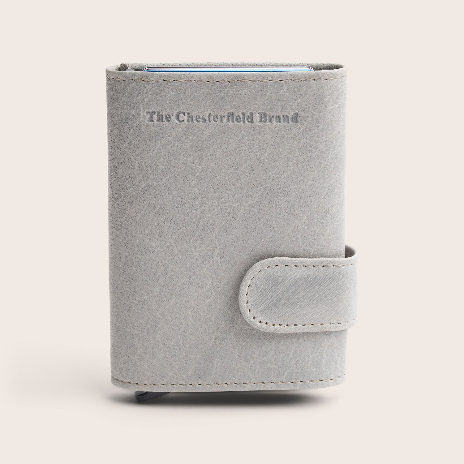 Leather Card Holder Light Grey Mannheim, front view