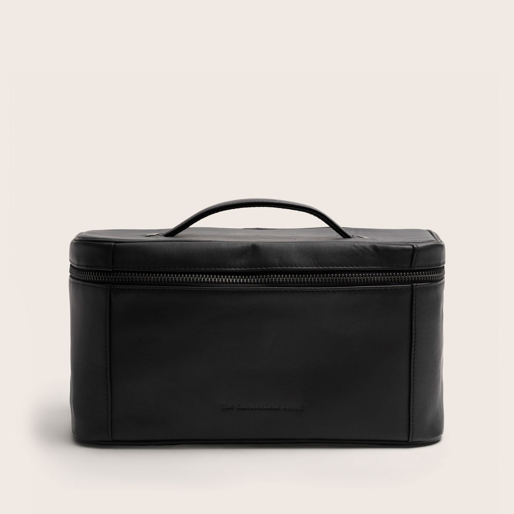 Trousse de Toilette en Cuir Noir Limone, vue de face, fermée