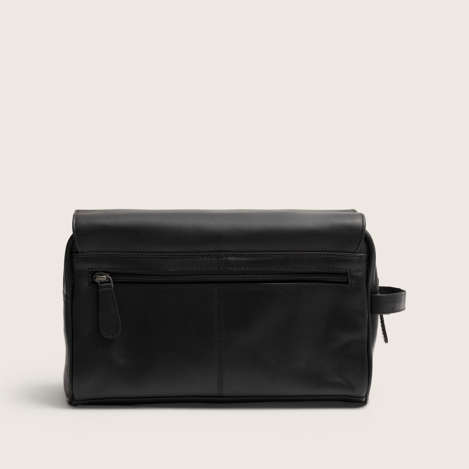 Leder Kulturtasche Schwarz Rosario, Rückansicht mit Reißverschlussfach