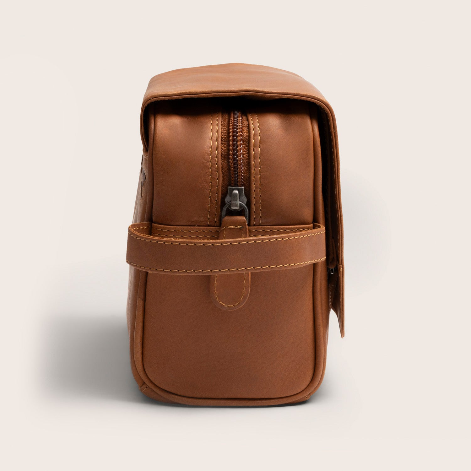 Leder Kulturtasche Cognac Rosario, Seitenansicht