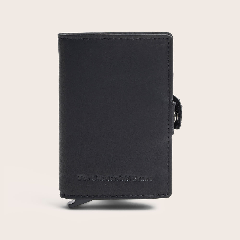 Leather Card Holder Black Lagos, front view, closed