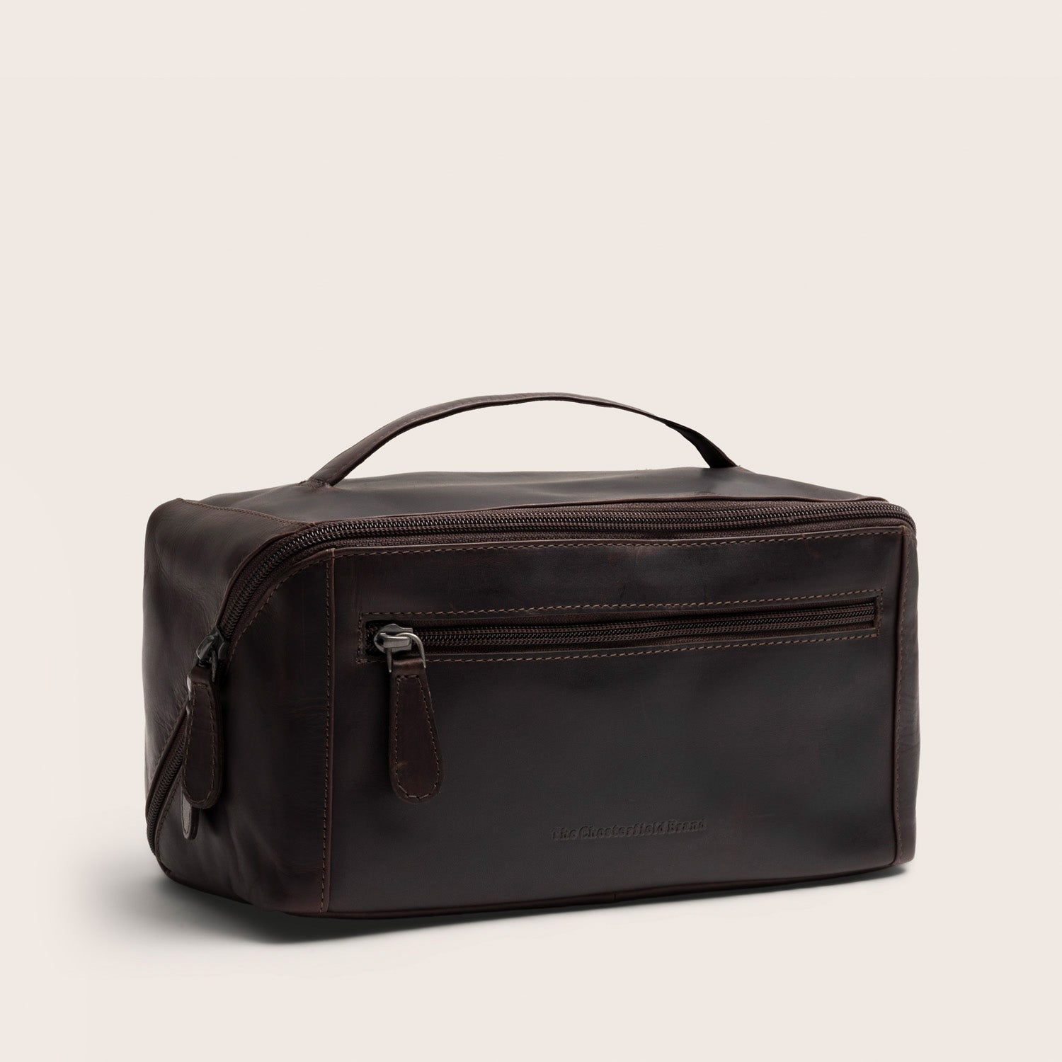 The Chesterfield Brand Leather Toiletry Bag Brown Elmia, front view at an angle
