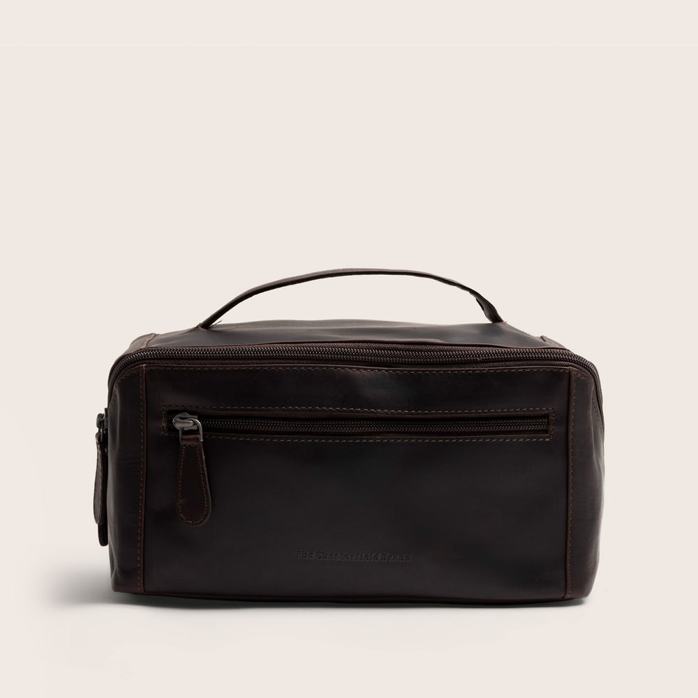 Trousse de Toilette en Cuir Marron Elmia, vue de face, fermée