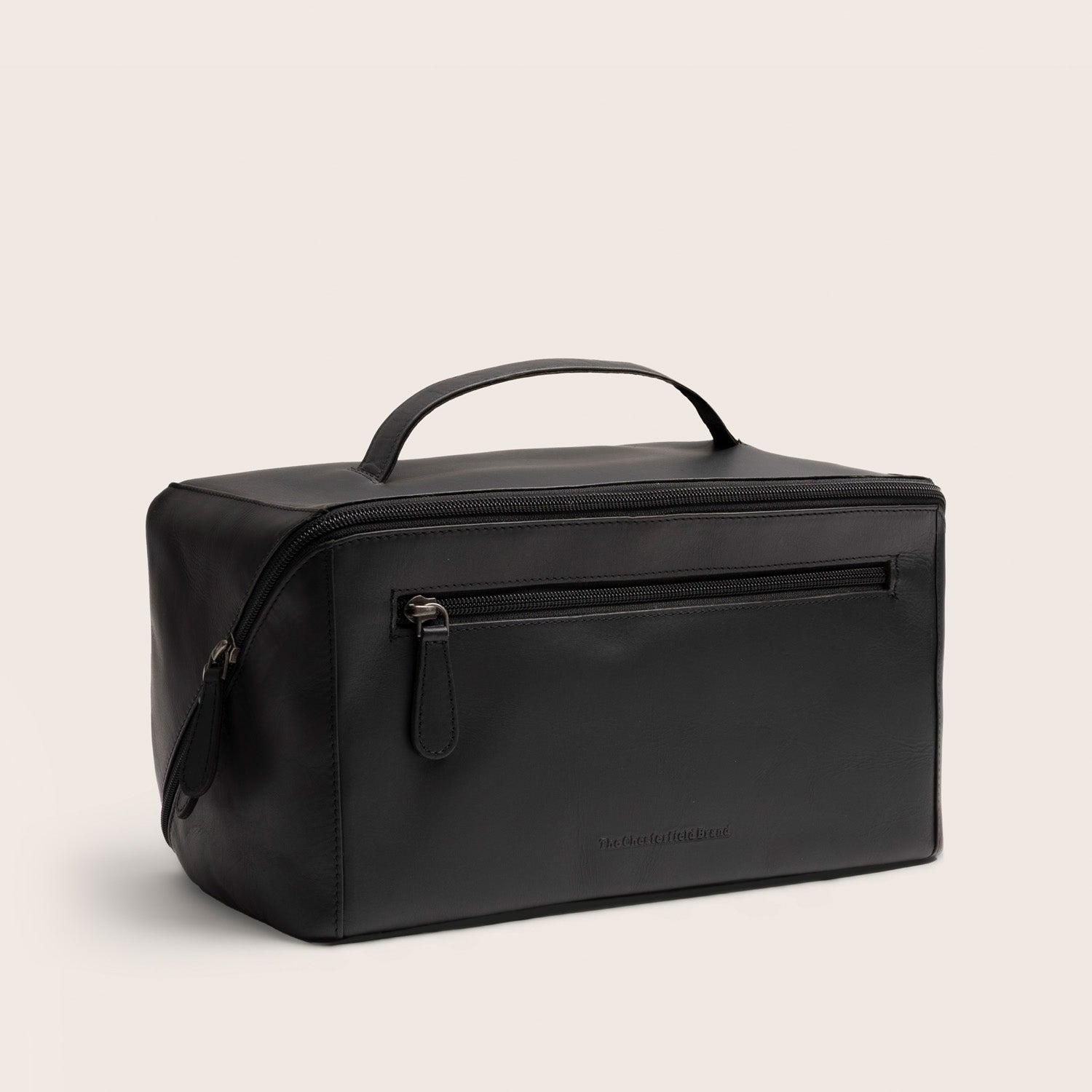 The Chesterfield Brand Leather Toiletry Bag Black Trevia, front view at an angle