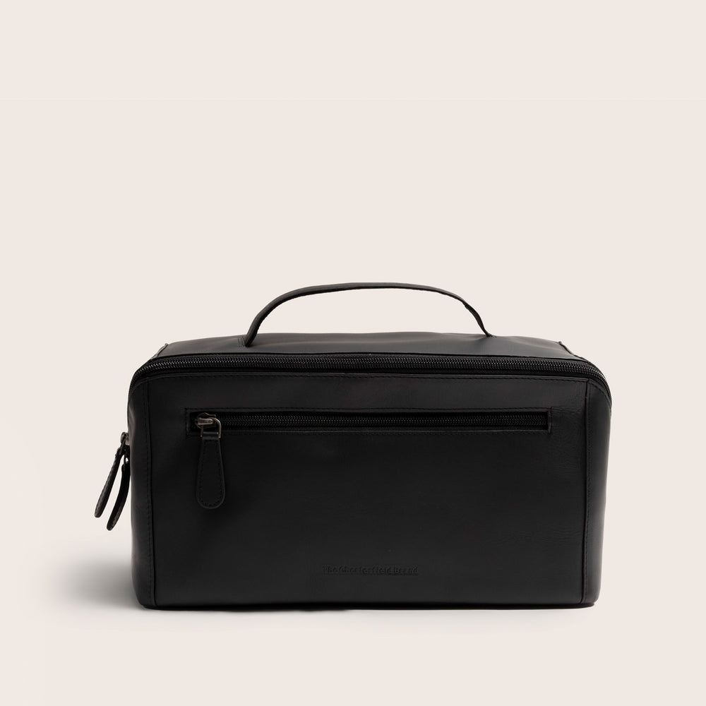 Trousse de Toilette en Cuir Noir Trevia, vue de face