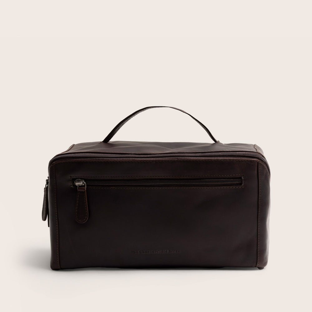 Trousse de Toilette en Cuir Marron Trevia, vue de face