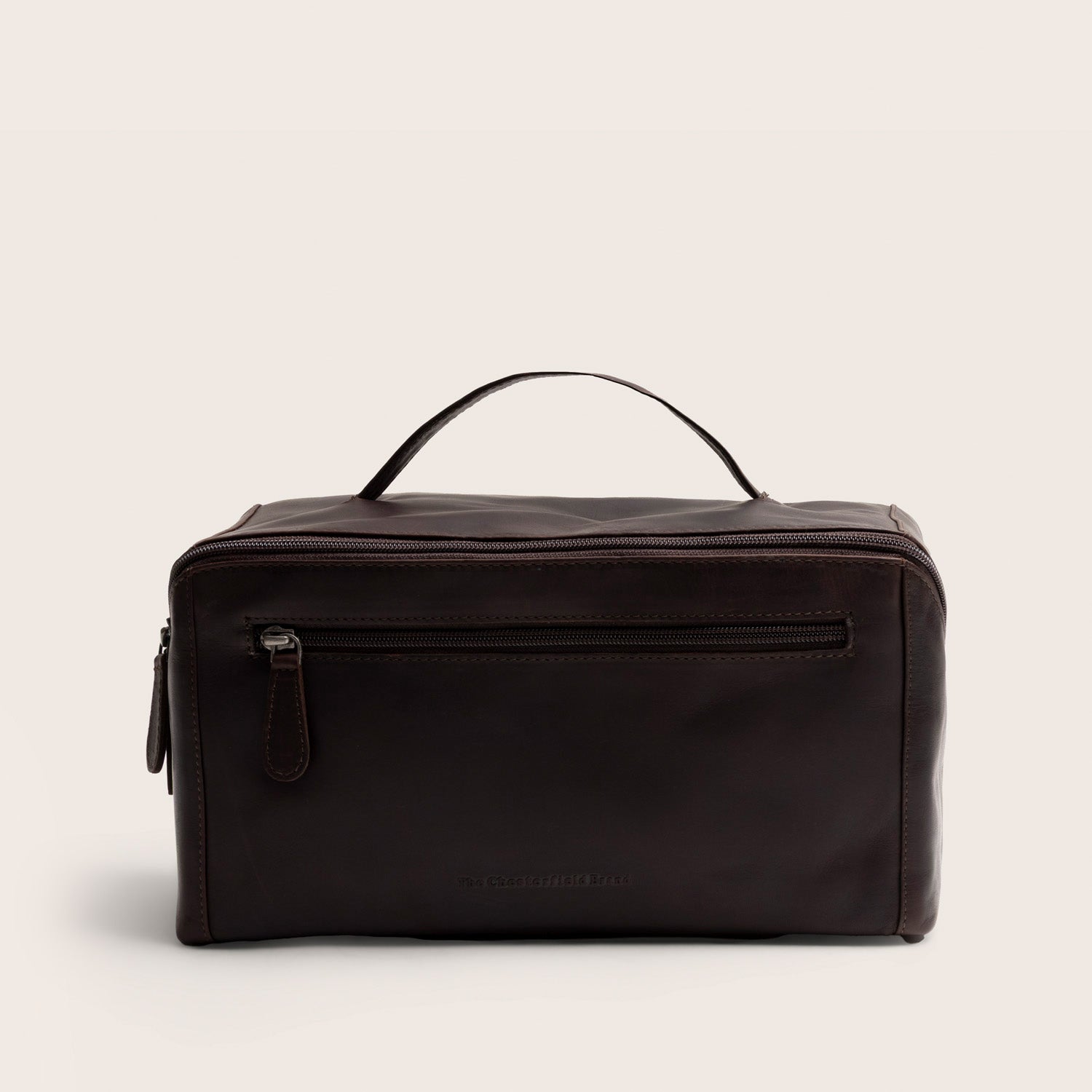 Leather Toiletry Bag Brown Trevia, front view