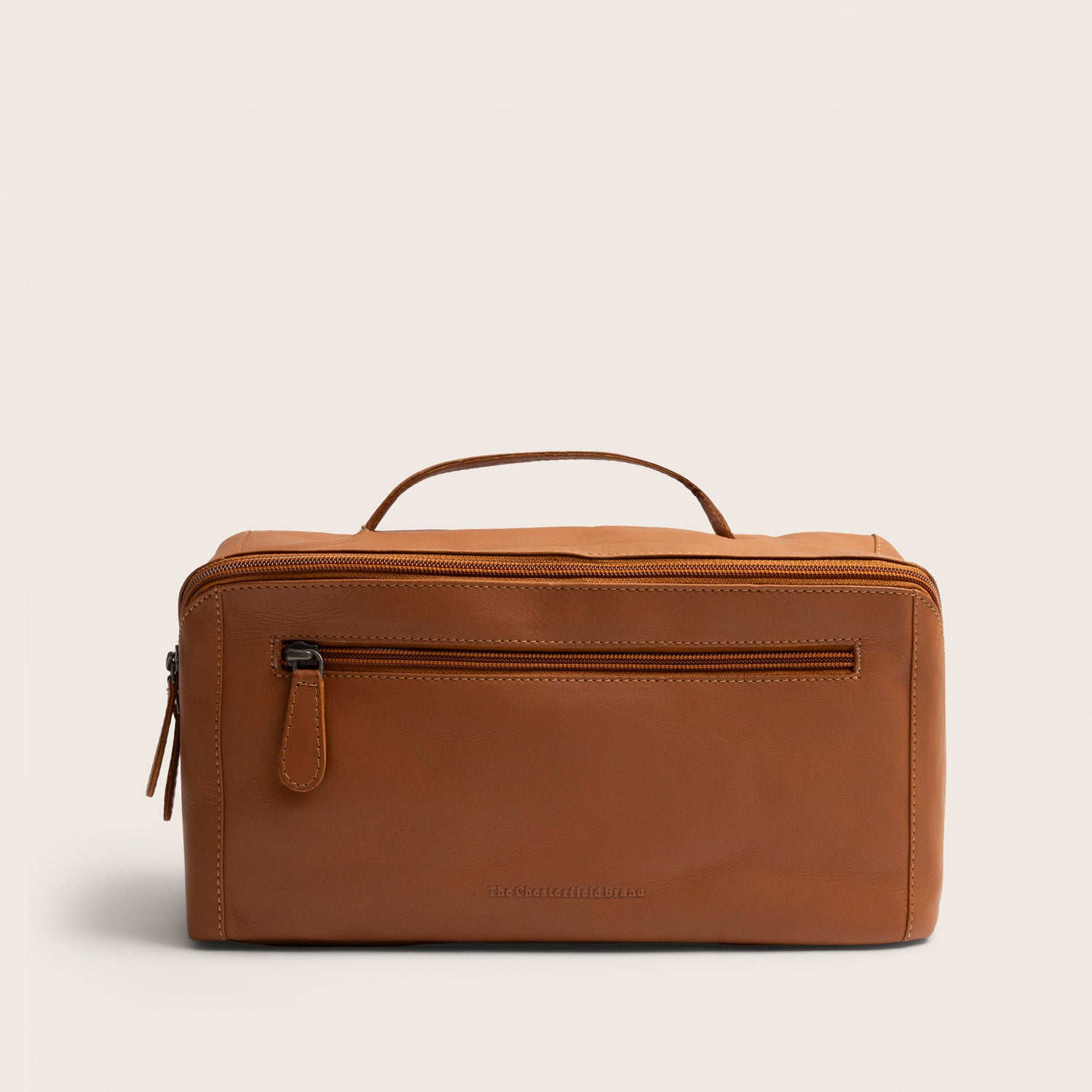 Trousse de Toilette en Cuir Cognac Trevia, vue de face