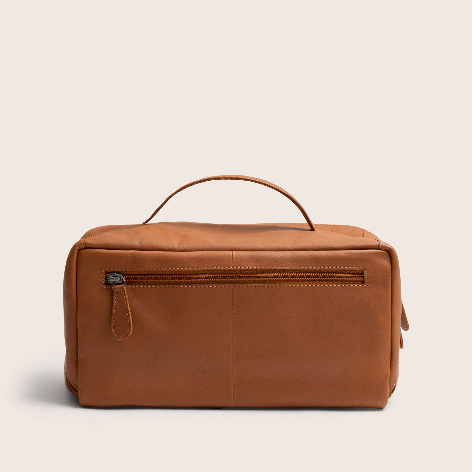 Trousse de Toilette en Cuir Cognac Trevia, vue de dos