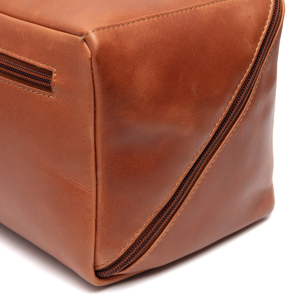 Trousse de Toilette en Cuir Cognac Trevia
