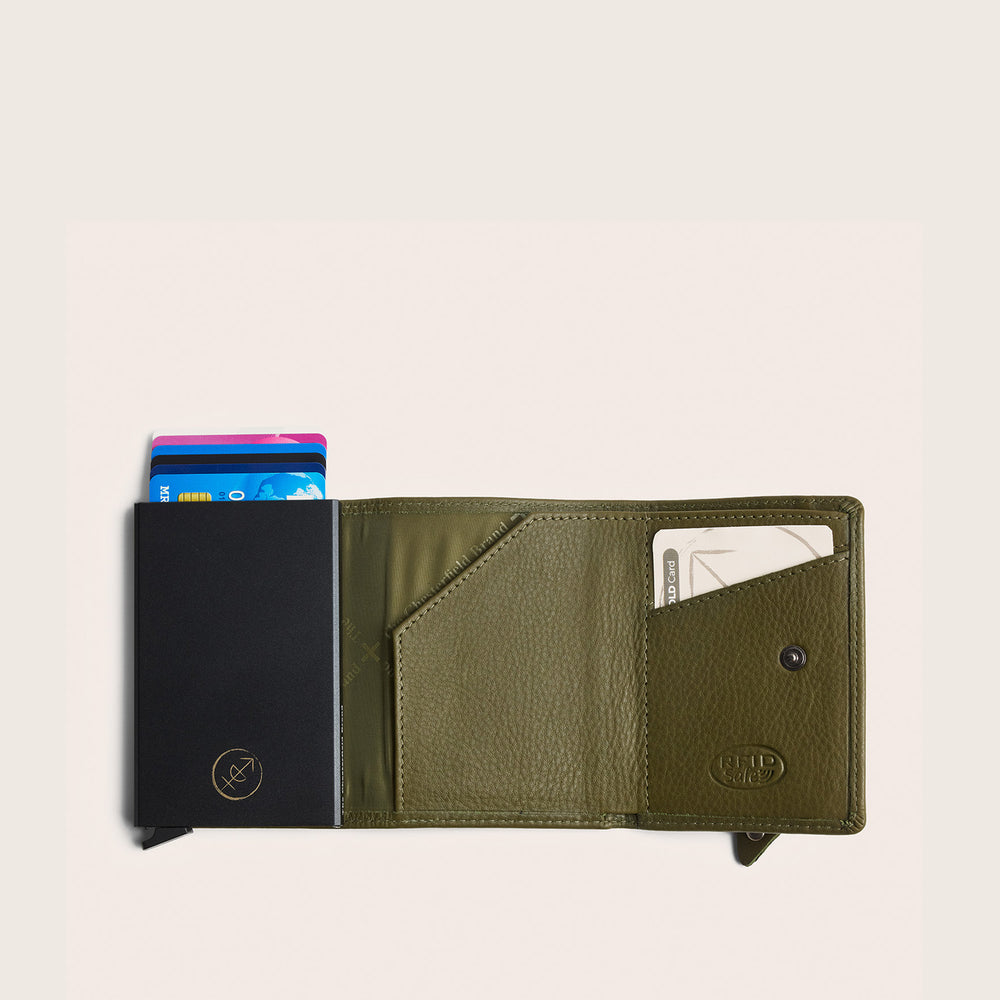 Leather Card Holder Olive Green Junia