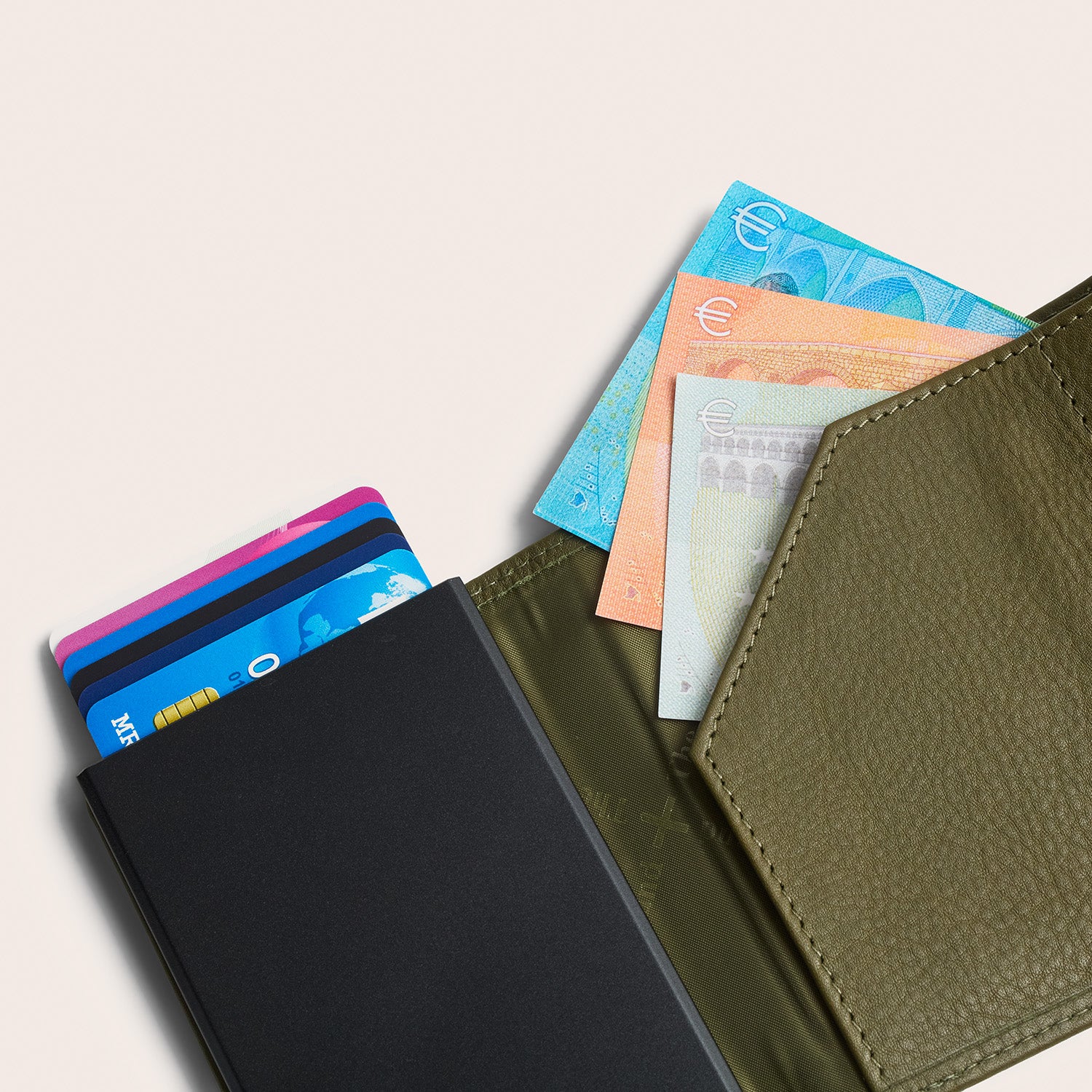 Leather Card Holder Olive Green Junia