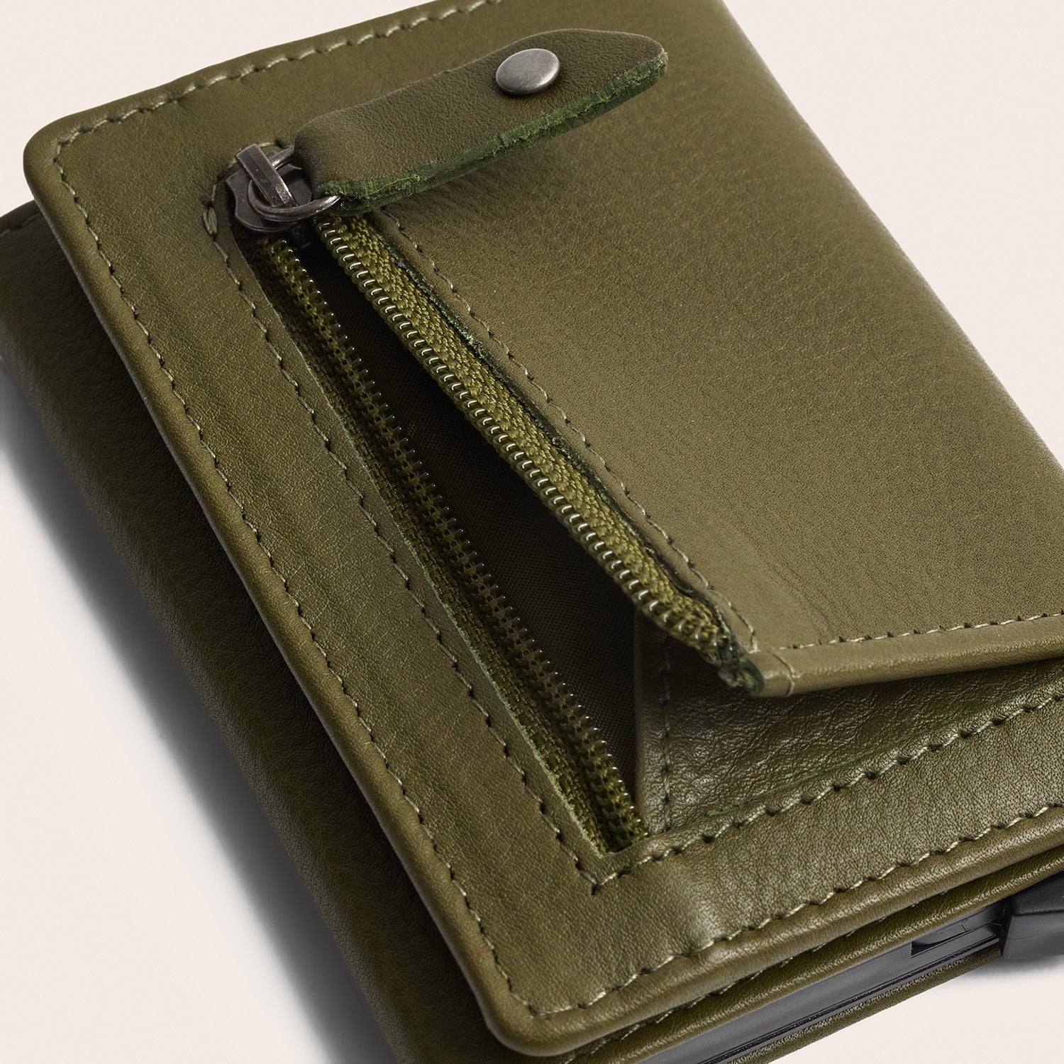 Leather Card Holder Olive Green Junia