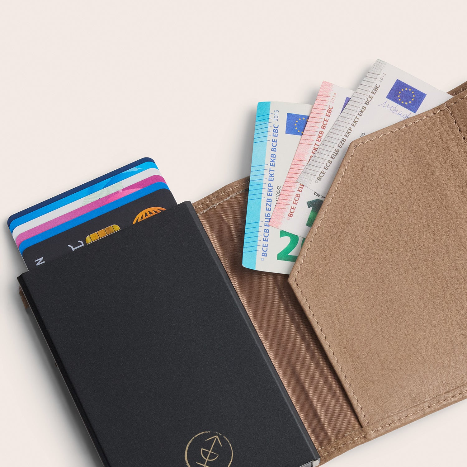 Leather Card Holder Taupe Junia