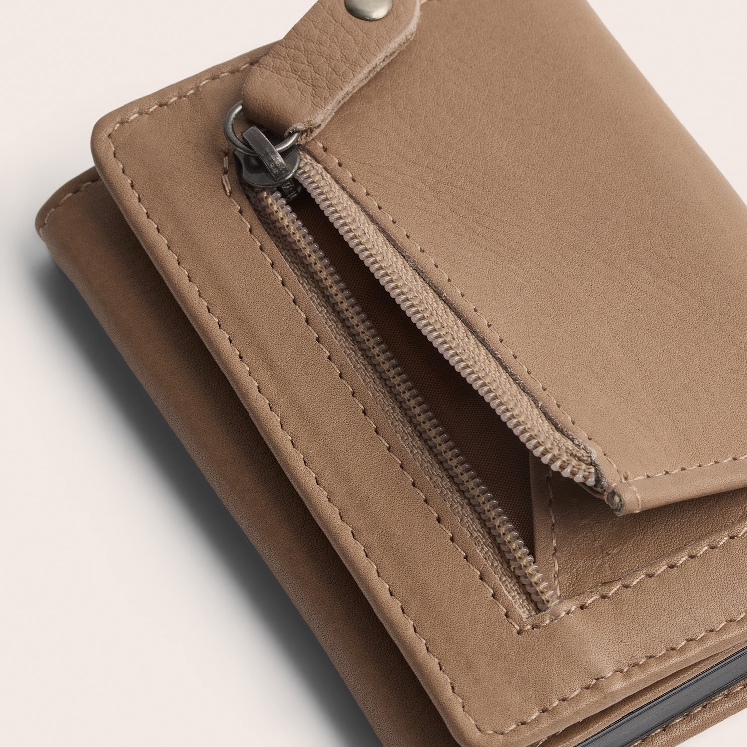 Leather Card Holder Taupe Junia
