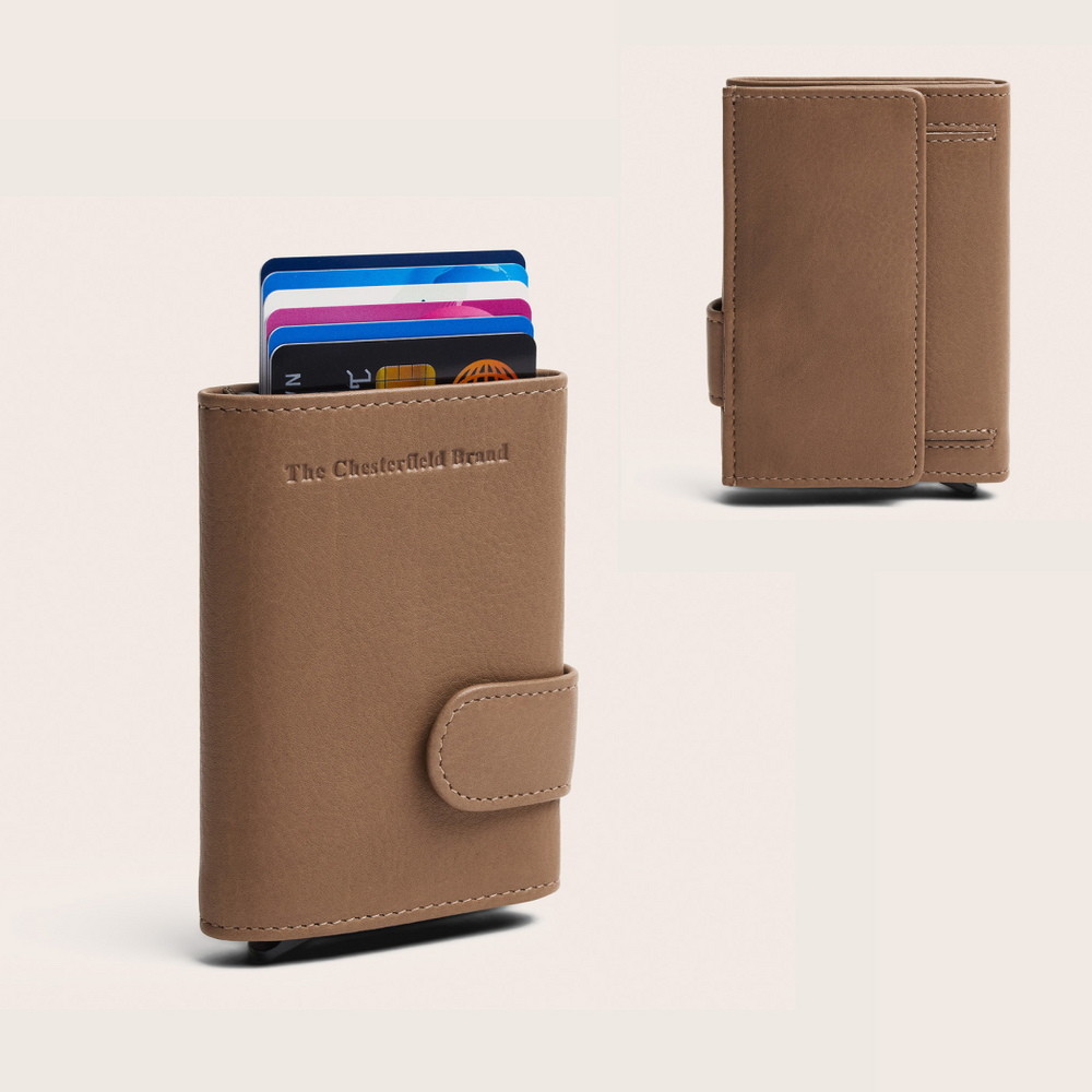 Leather Card Holder Taupe Bennett
