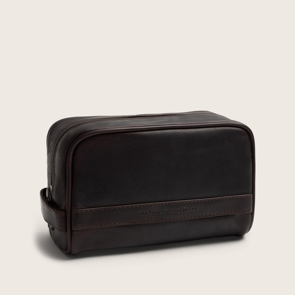 Trousse de Toilette en Cuir Marron Tavira