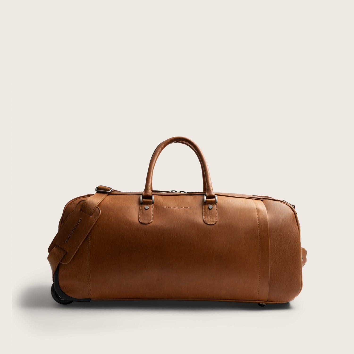 Leren Trolley Weekendtas Cognac Jayven, met schouderband, vooraanzicht