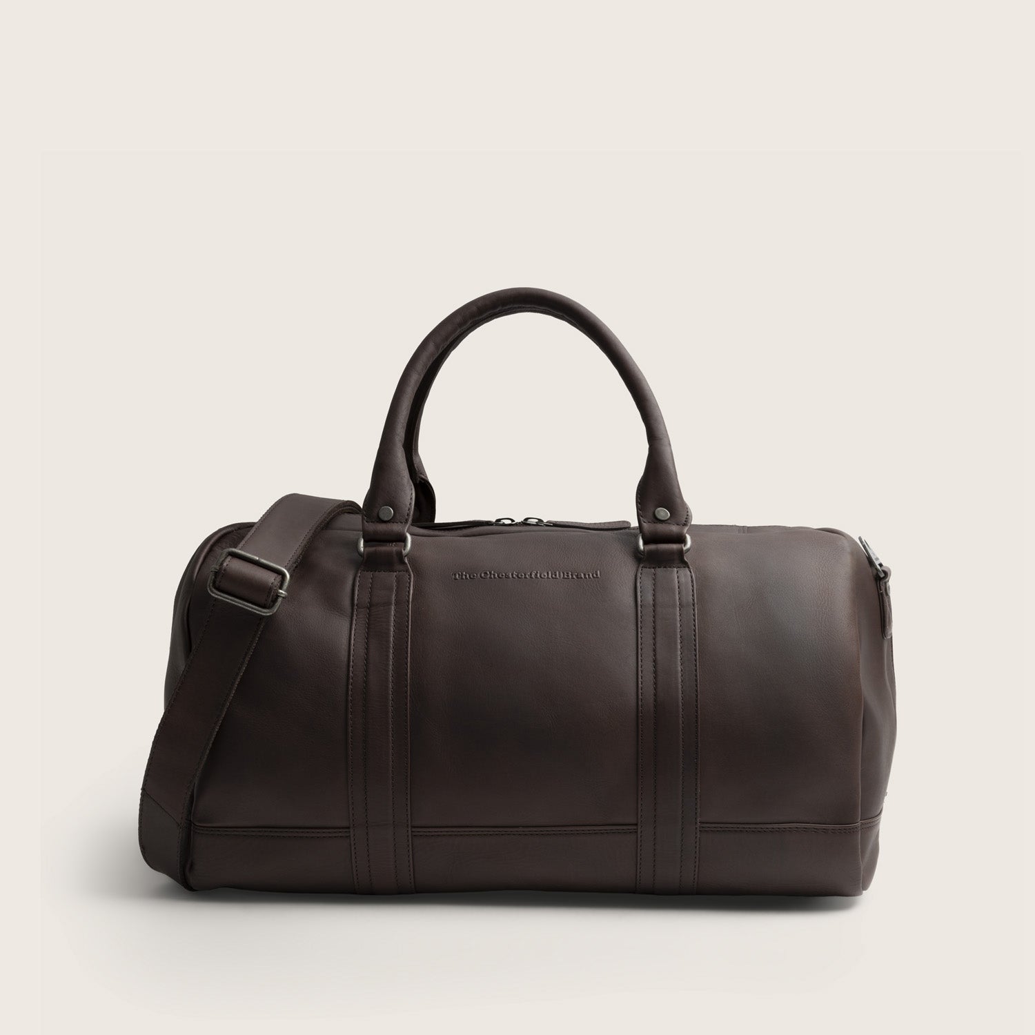 Leather Weekender Bag Brown Perth, front view