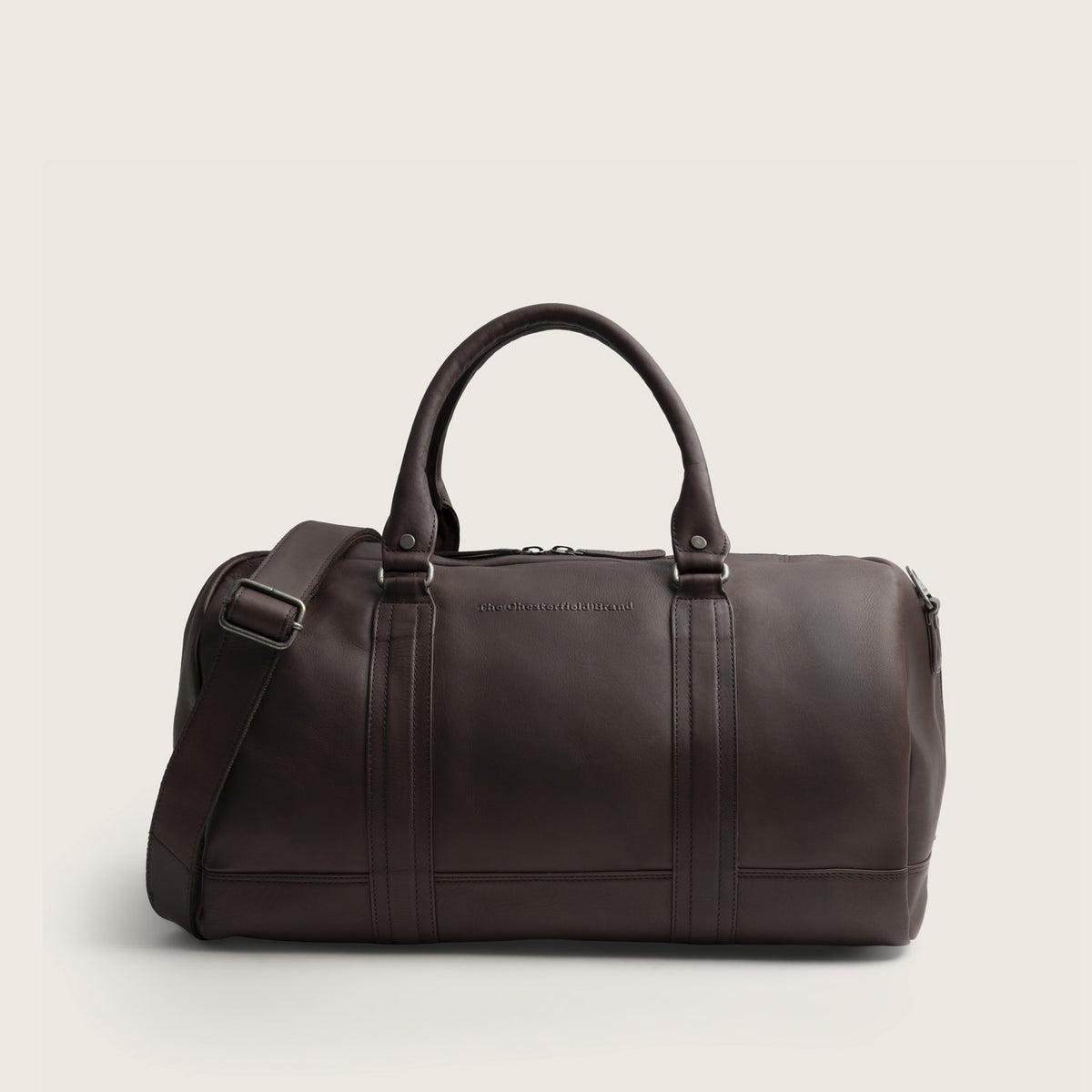 Leather Weekender Bag Brown Perth, front view