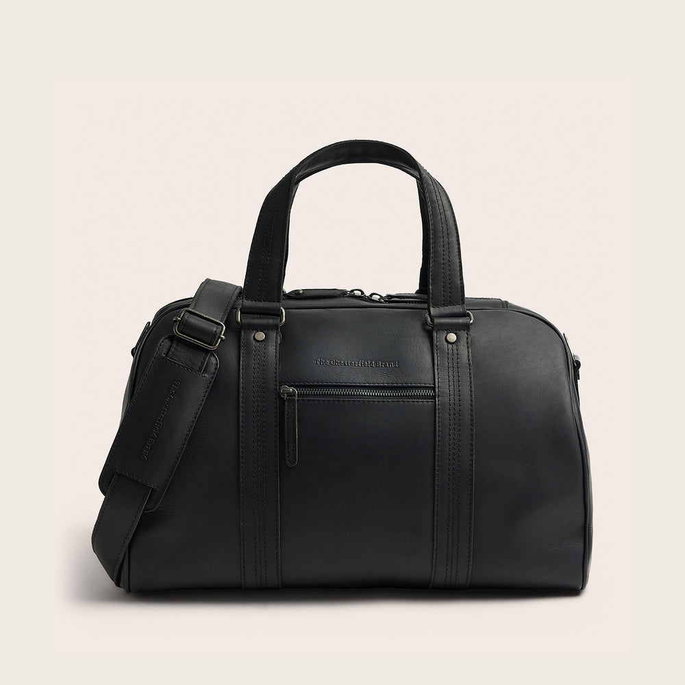 Leather Weekender Bag Black Volenza