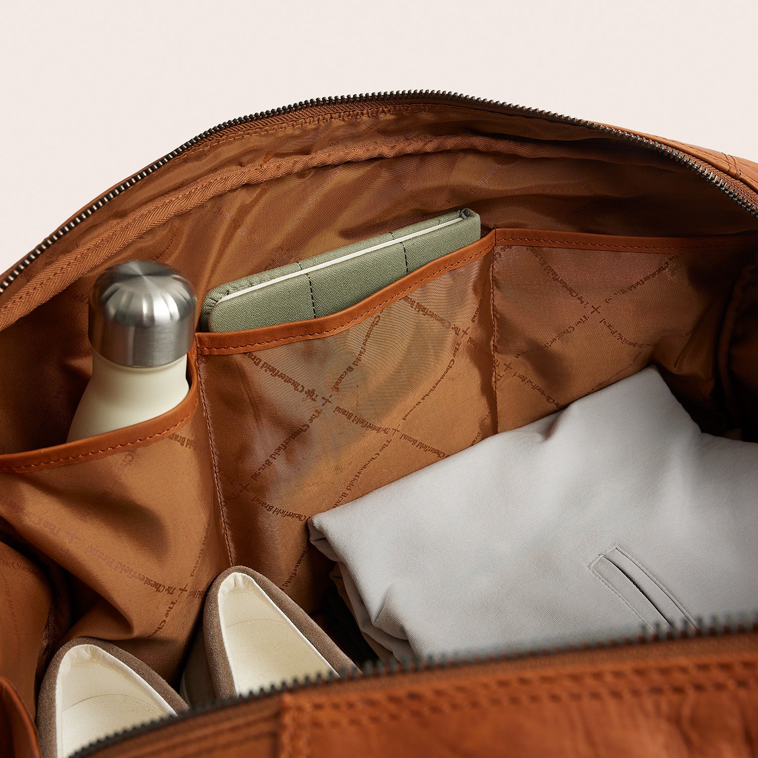 Leather Weekender Bag Cognac Rivaro