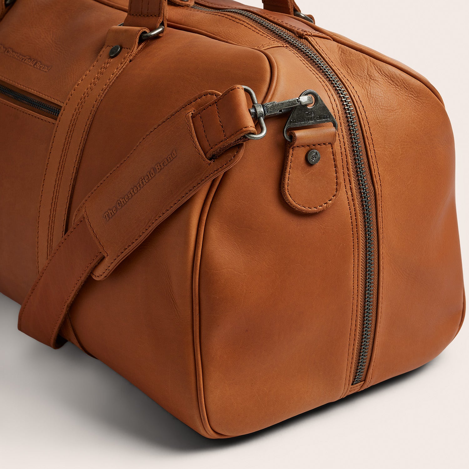 Leather Weekender Bag Cognac Rivaro