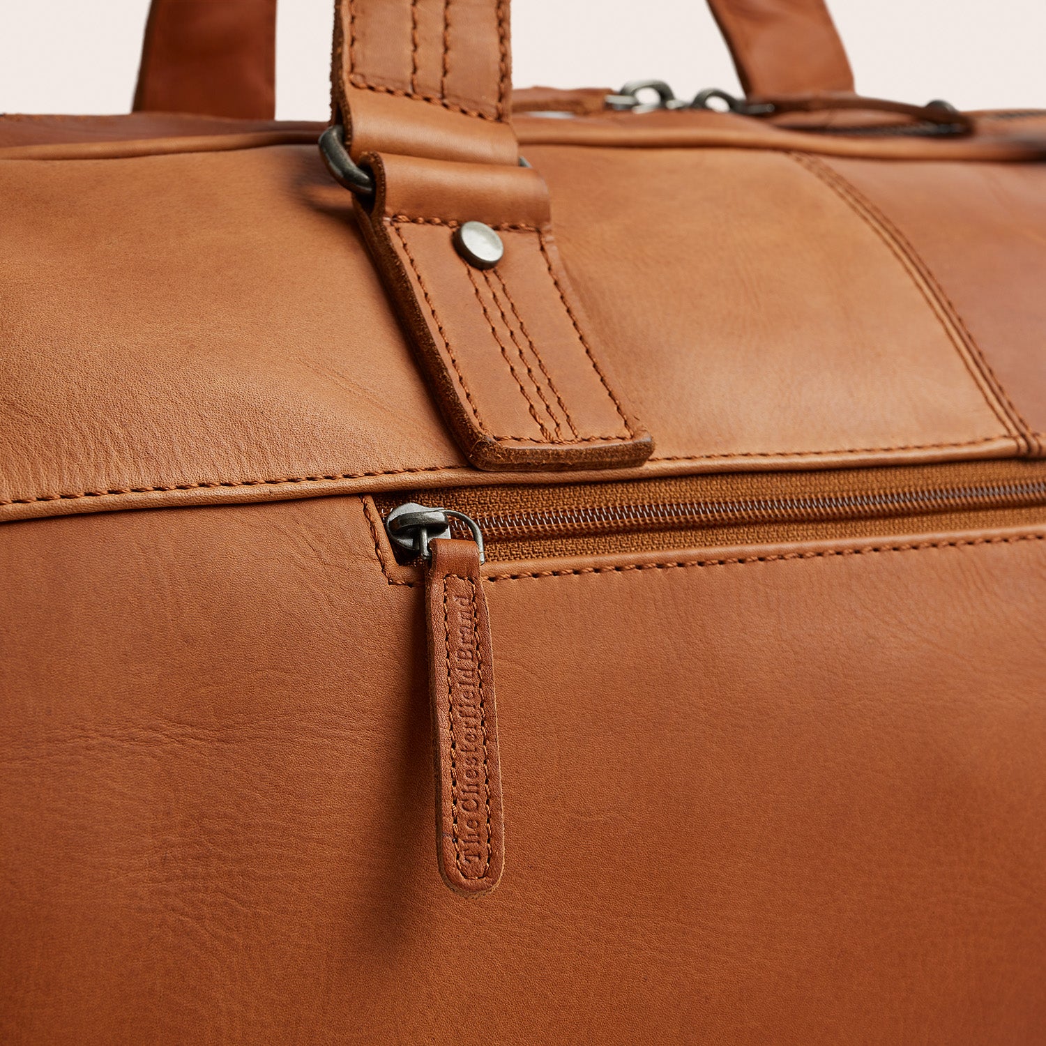 Leather Weekender Bag Cognac Rivaro