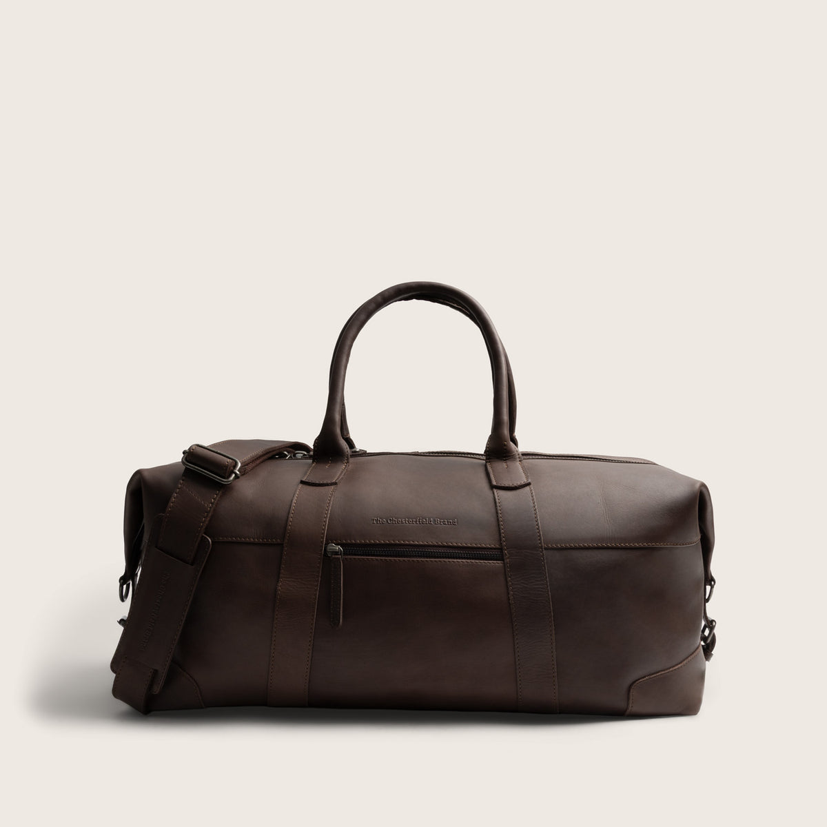 Leather Weekender Bag Brown Portsmouth II, front view