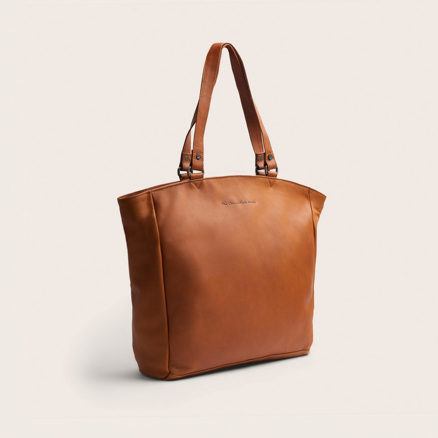 Leather Tote Bag Cognac Berlin, front view at an angle
