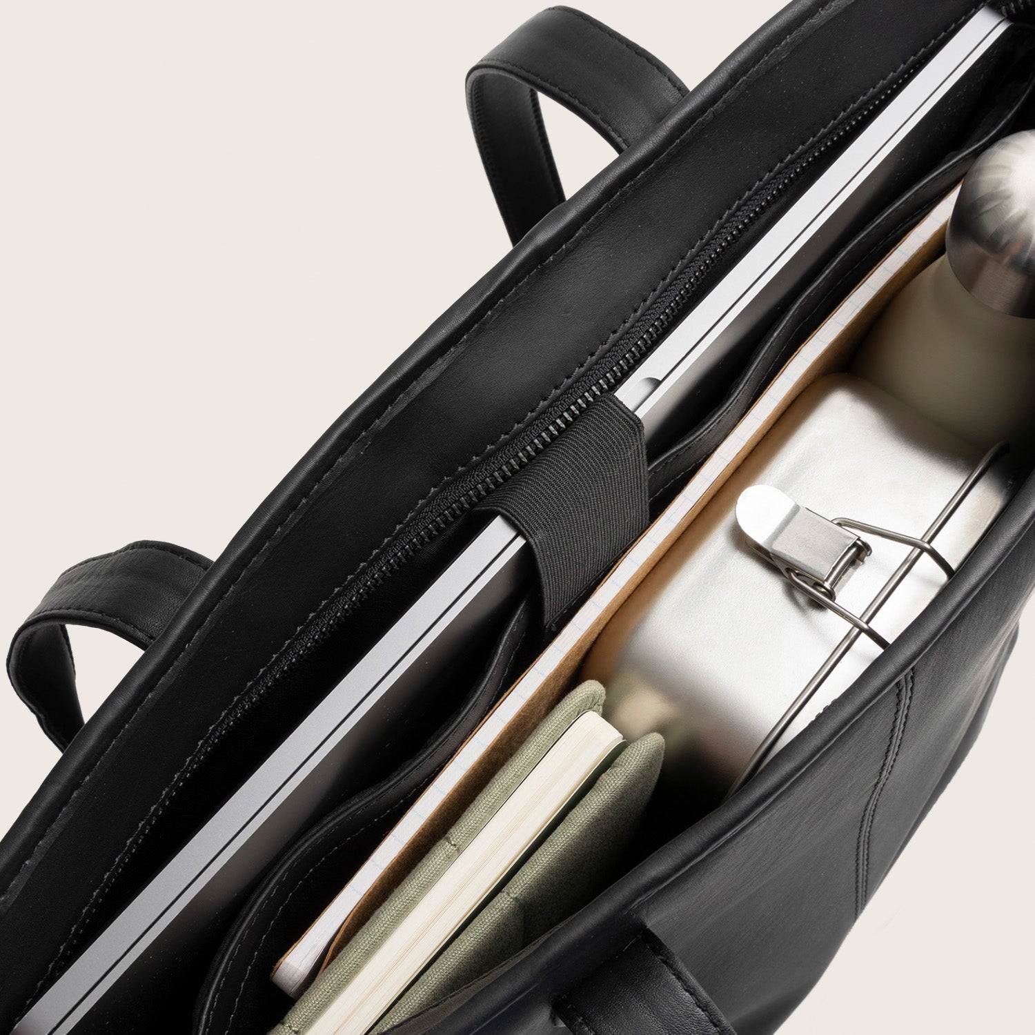 Sac Cabas en Cuir Noir Monza
