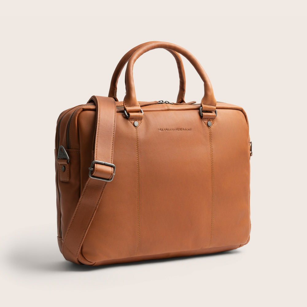 Leather Laptop Bag Cognac Boston