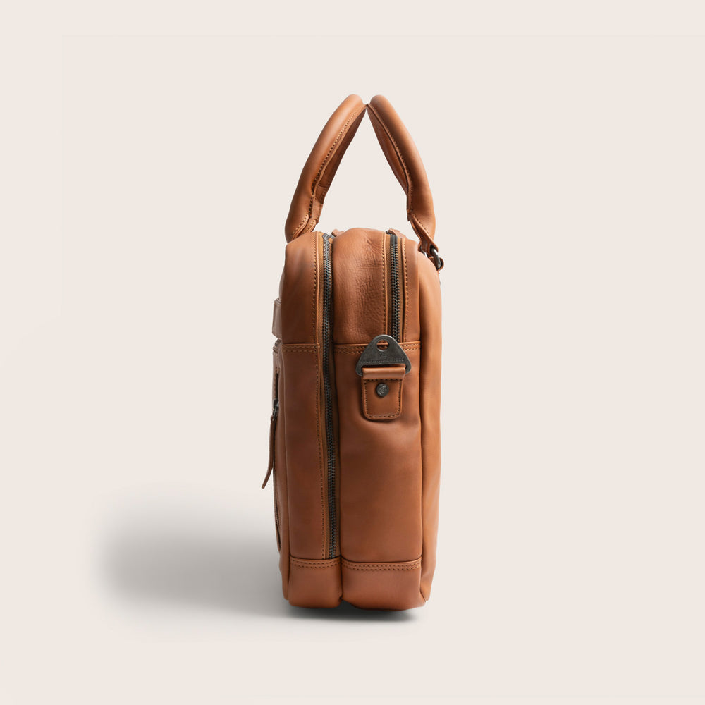 Leather Laptop Bag Cognac Boston