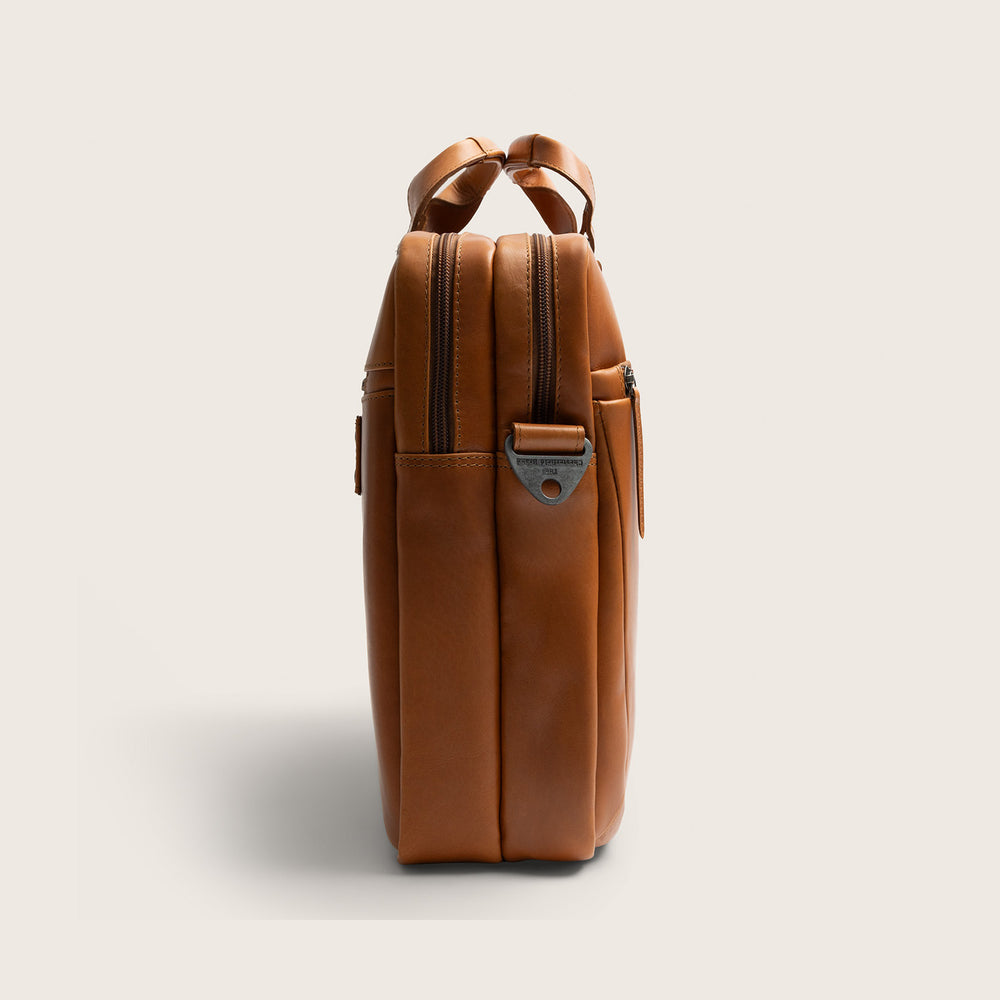 Leather Laptop Bag Cognac Seth, side view