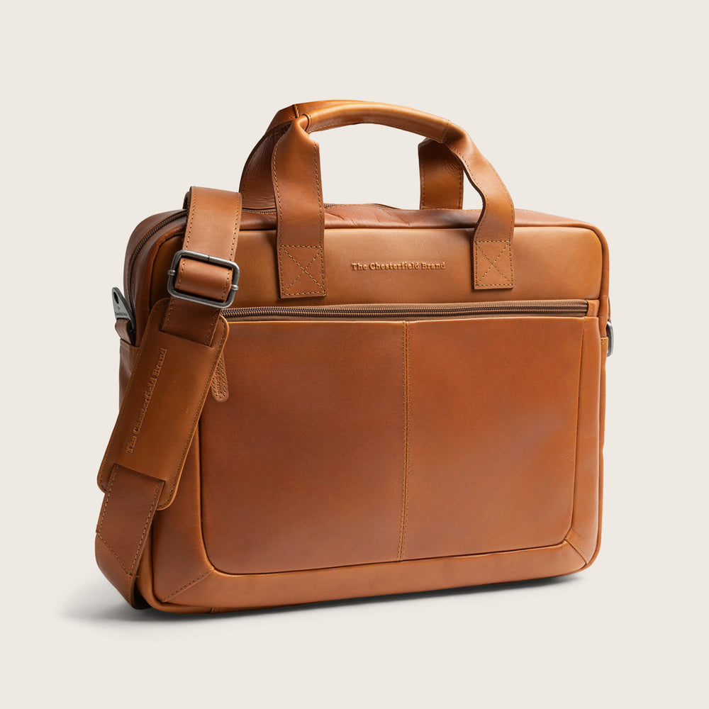 Leather Laptop Bag Cognac Calvi