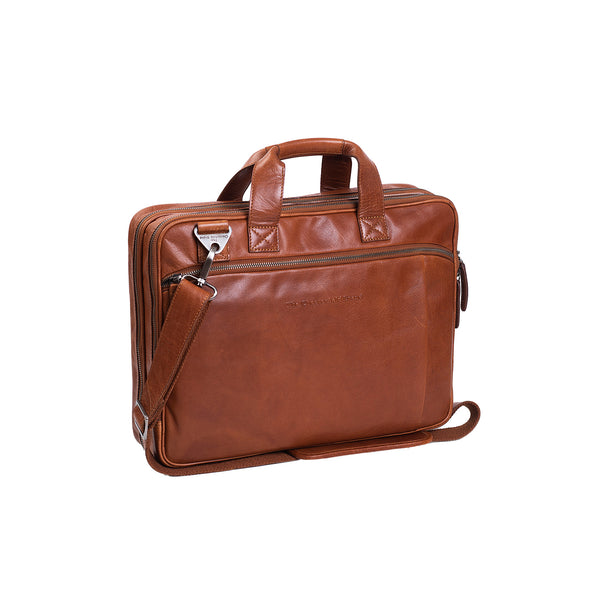 Leather Laptop Bag Cognac Manuel