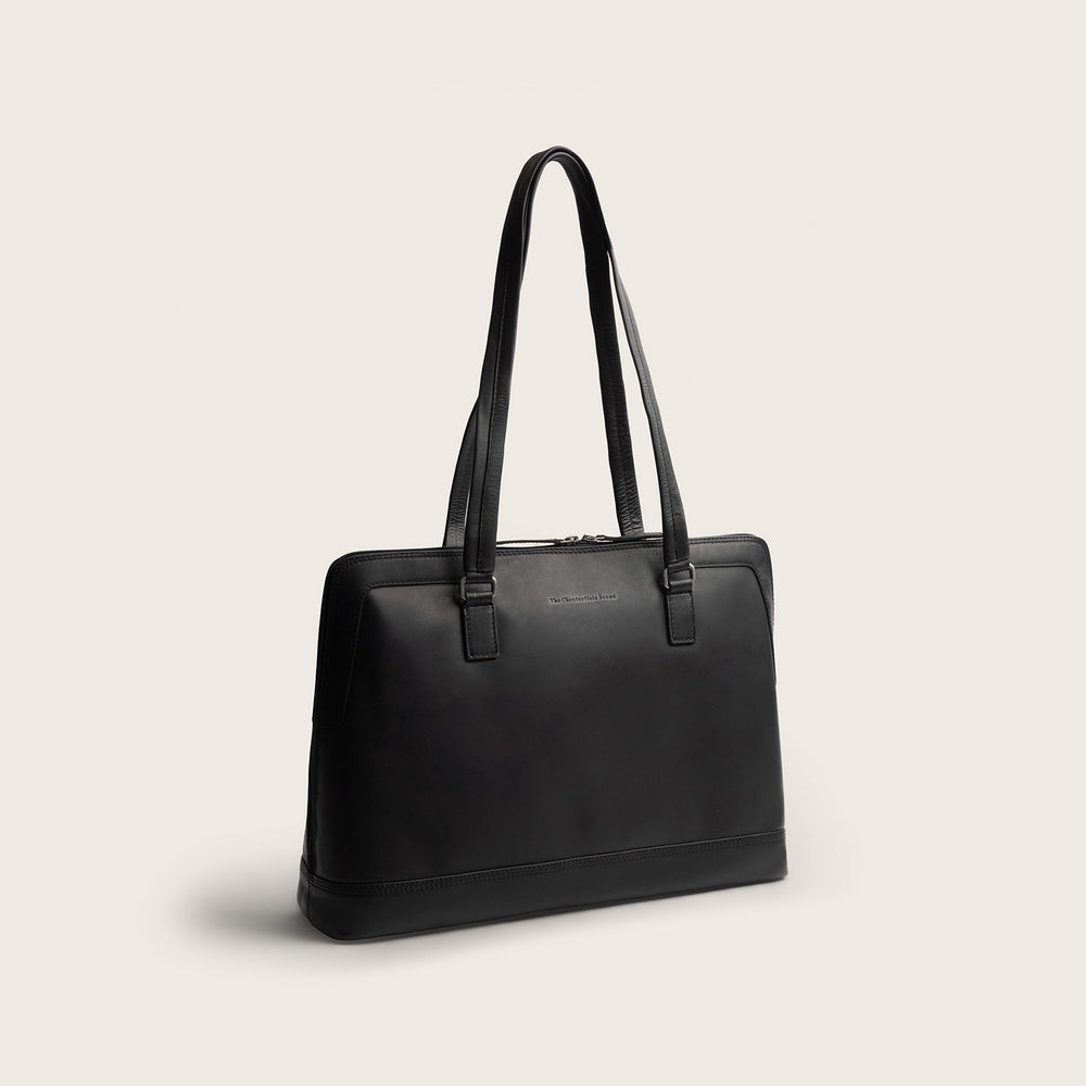 Leder Laptop Schultertasche Schwarz Isara