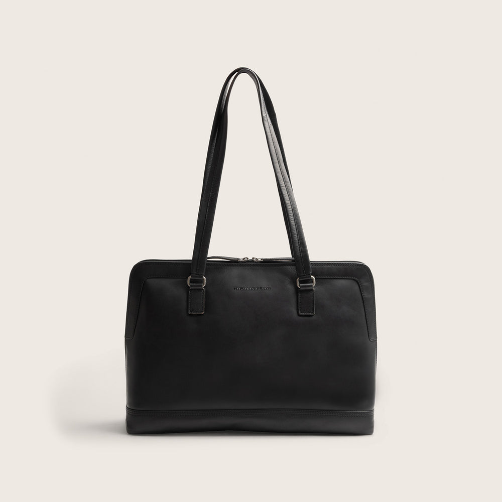 Sac Porté Épaule Ordinateur en Cuir Noir Isara