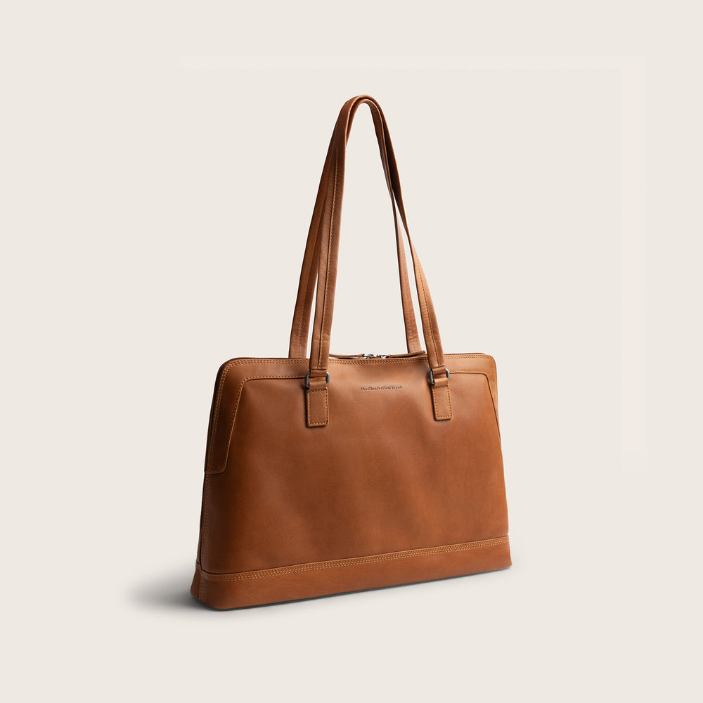 Sac Porté Épaule Ordinateur en Cuir Cognac Isara