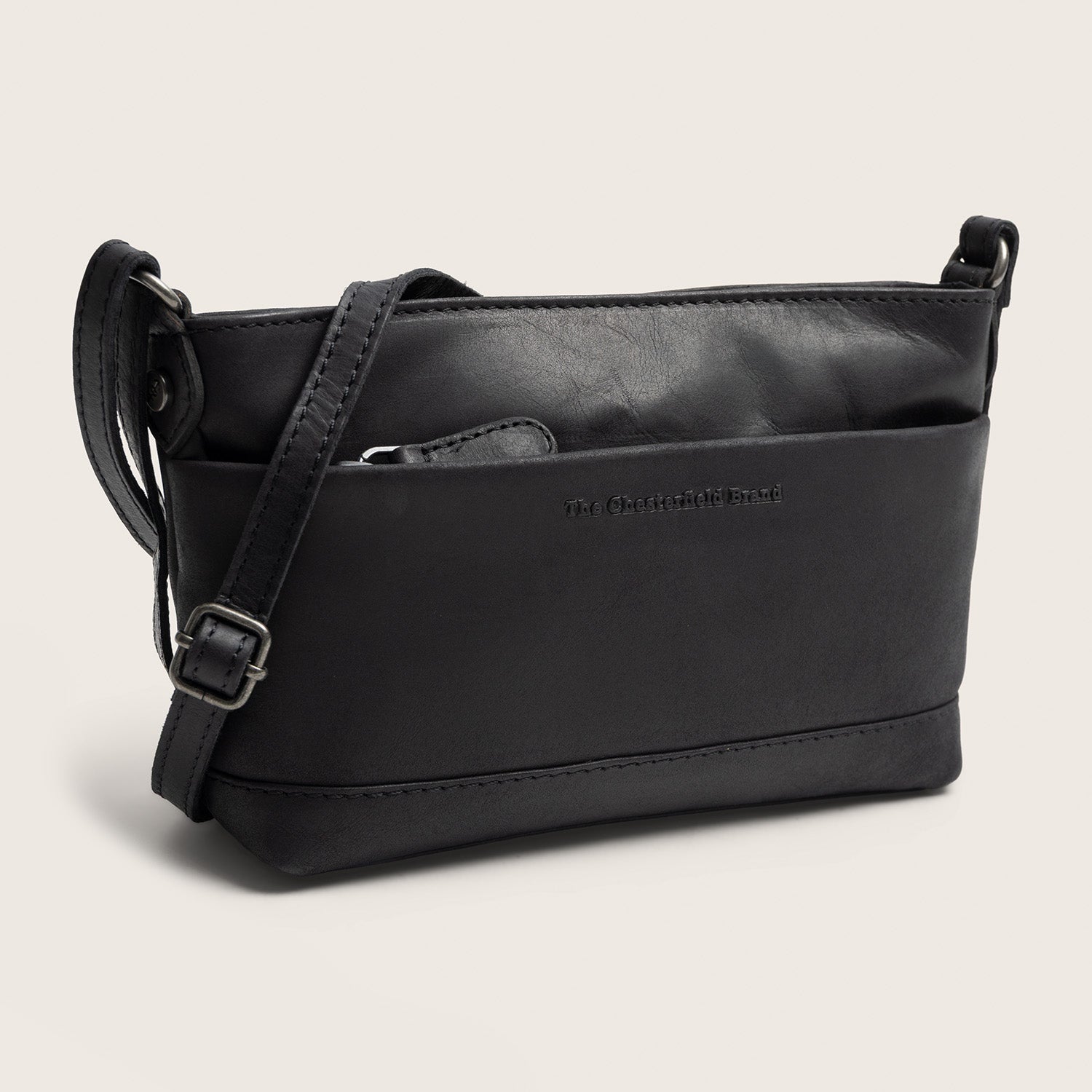 Leder Umhängetasche Schwarz Salerno