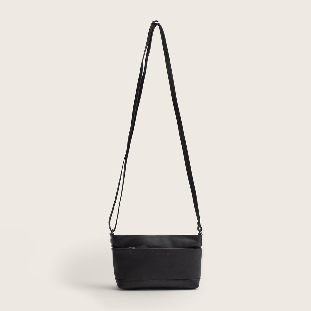 Leder Umhängetasche Schwarz Salerno