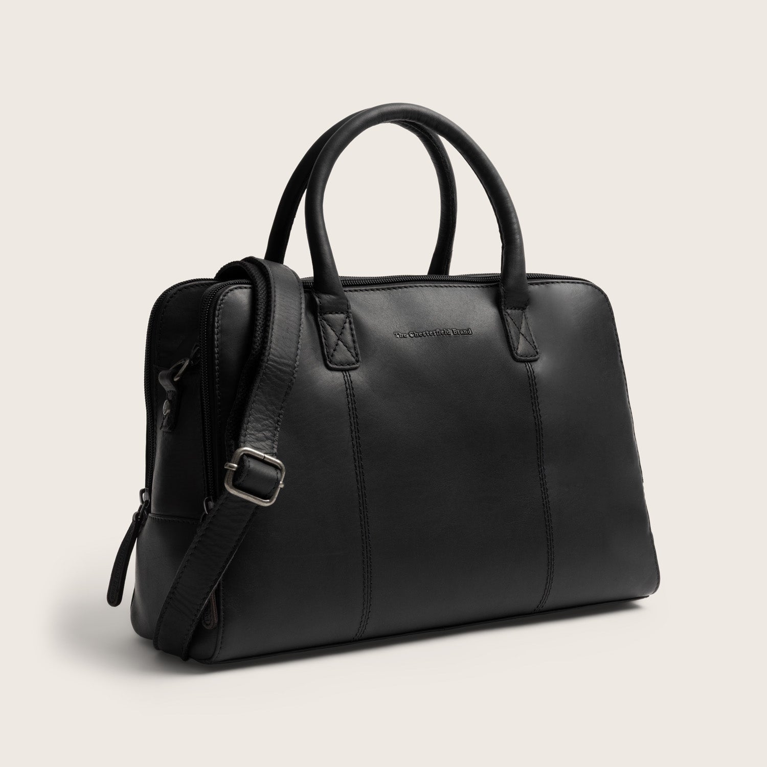 The Chesterfield Brand Leather Handbag Black Layton, front view at an angle