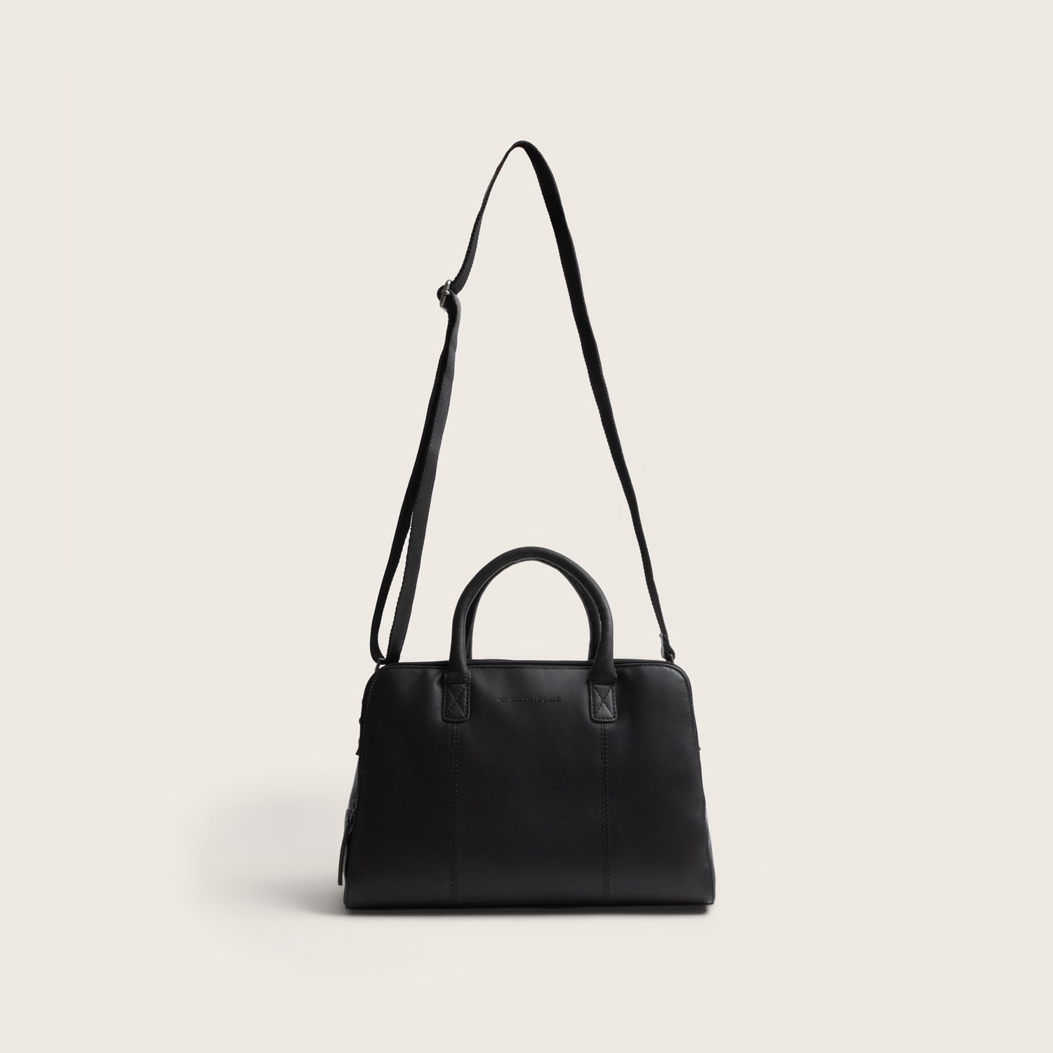 Leather Handbag Black Layton, front view with the shoulder strap extended