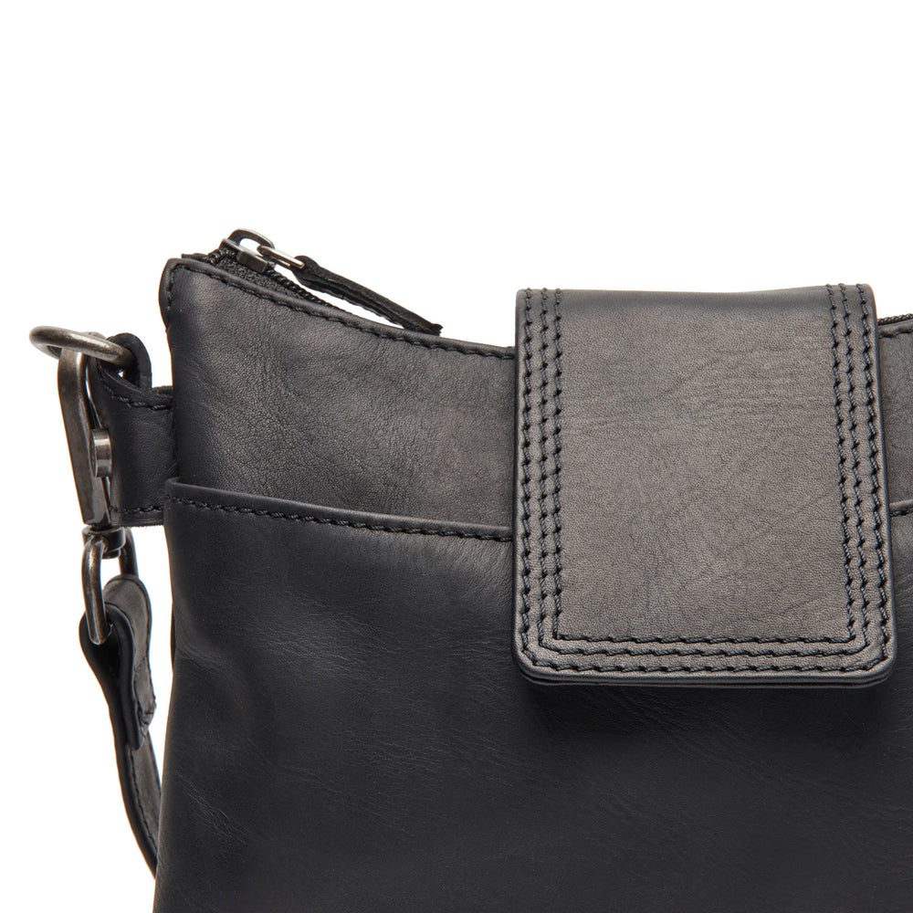 Leder Schultertasche Schwarz Calora