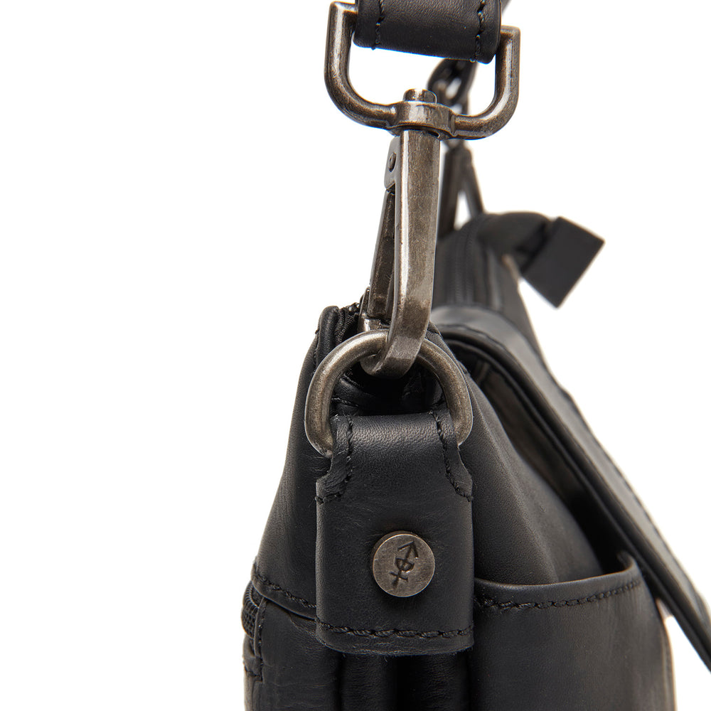 Leder Schultertasche Schwarz Calora